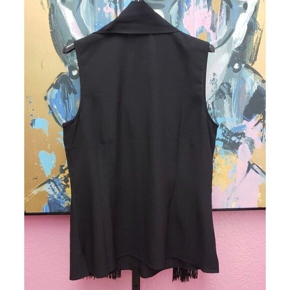 Cabi Sz M Black Fringed Tie Neck Shawl Scarf Sleeveless Tank Top Button Up - Picture 12 of 16